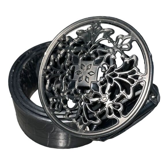 Vintage Gothic Buckle Crocodile Embossed Belt - Picture 1 of 13